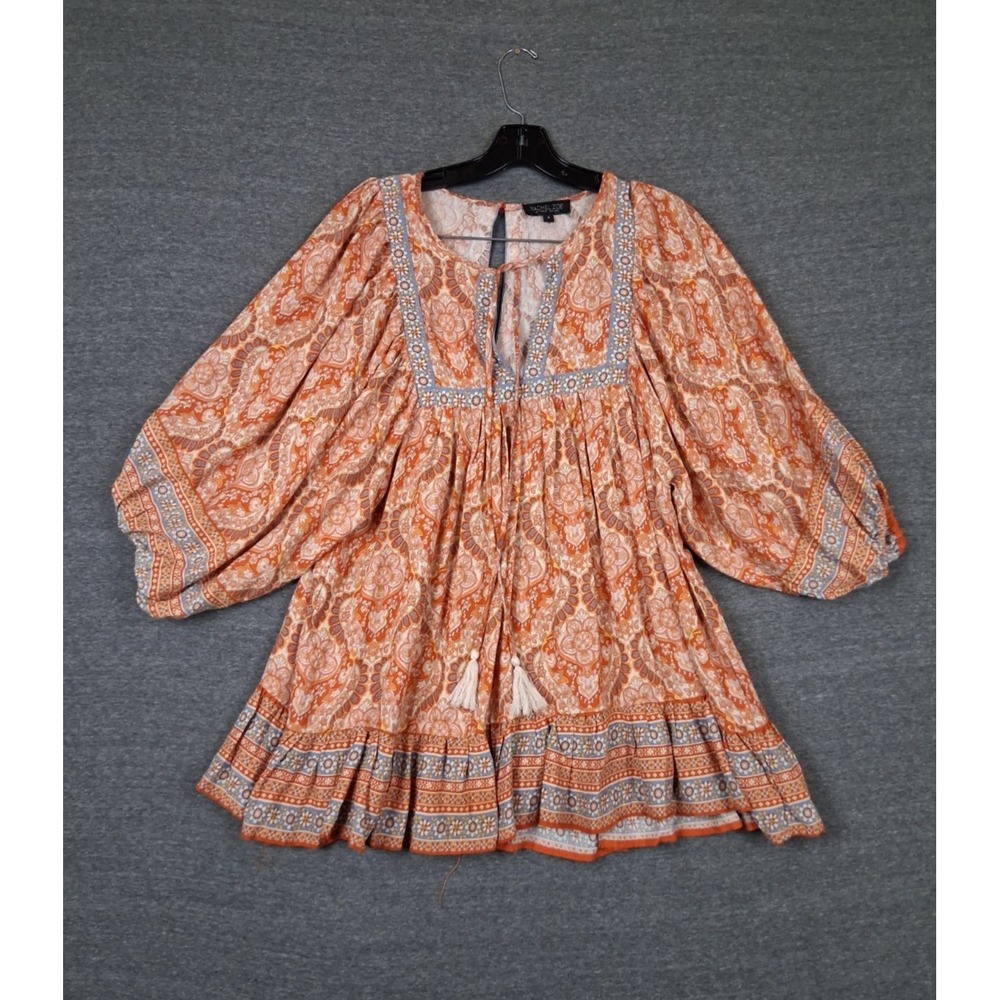 Rachel Zoe Womens Shirt Small Brown Blue Floral Boho Chic Peasant Cottage Praire